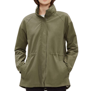 EILEEN FISHER Medium Olive Green Organic Cotton Nylon Blend Hidden Hood Jacket